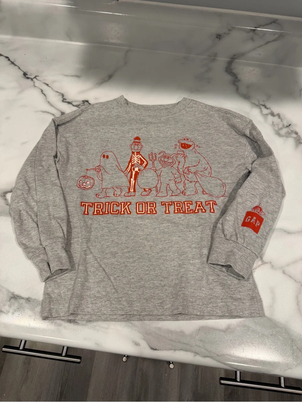 GAP Sesame Street Gray Long-Sleeve Halloween Tee